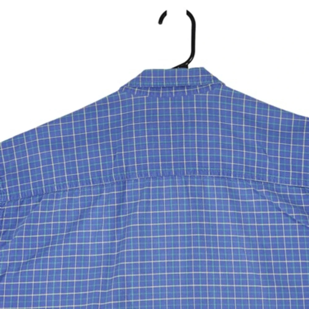 Eddie Bauer XL Mens Button Down Shirt Plaid Blue Green Yellow 100%‎ Cotton
